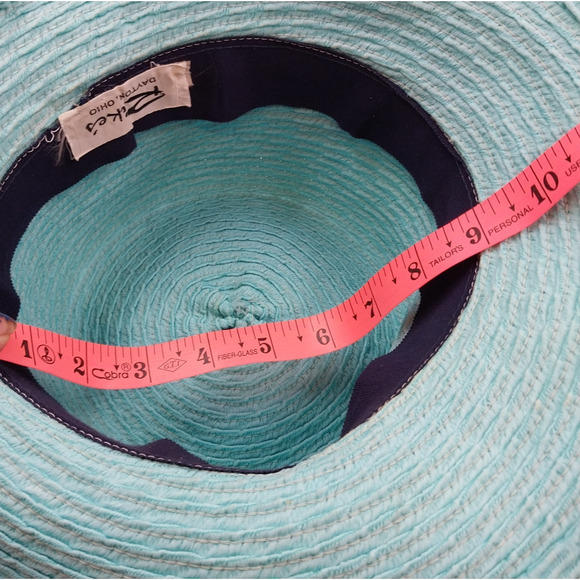 Rike's Light Blue Teal Woven Paper Straw Summer Hat with Black Ribbon Bow Accent - Picture 9 of 10